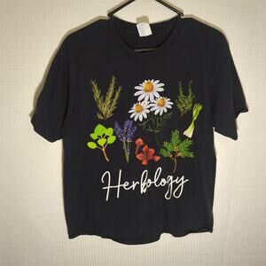 Herbology Plant Tee Large Black Botanical Flowers Herbs Witchy Garden Graphic
